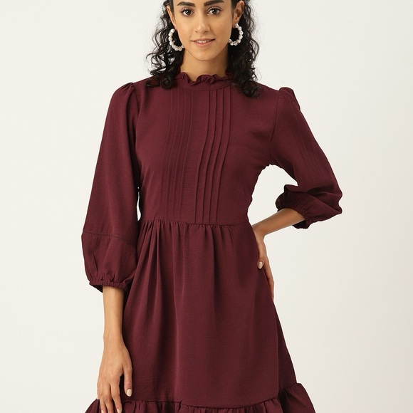 Sunday Best Dresses & Skirts - Aritzia Sunday Best Raleigh French Chic Burgundy Dress | Lace Ruffle Detail | XS